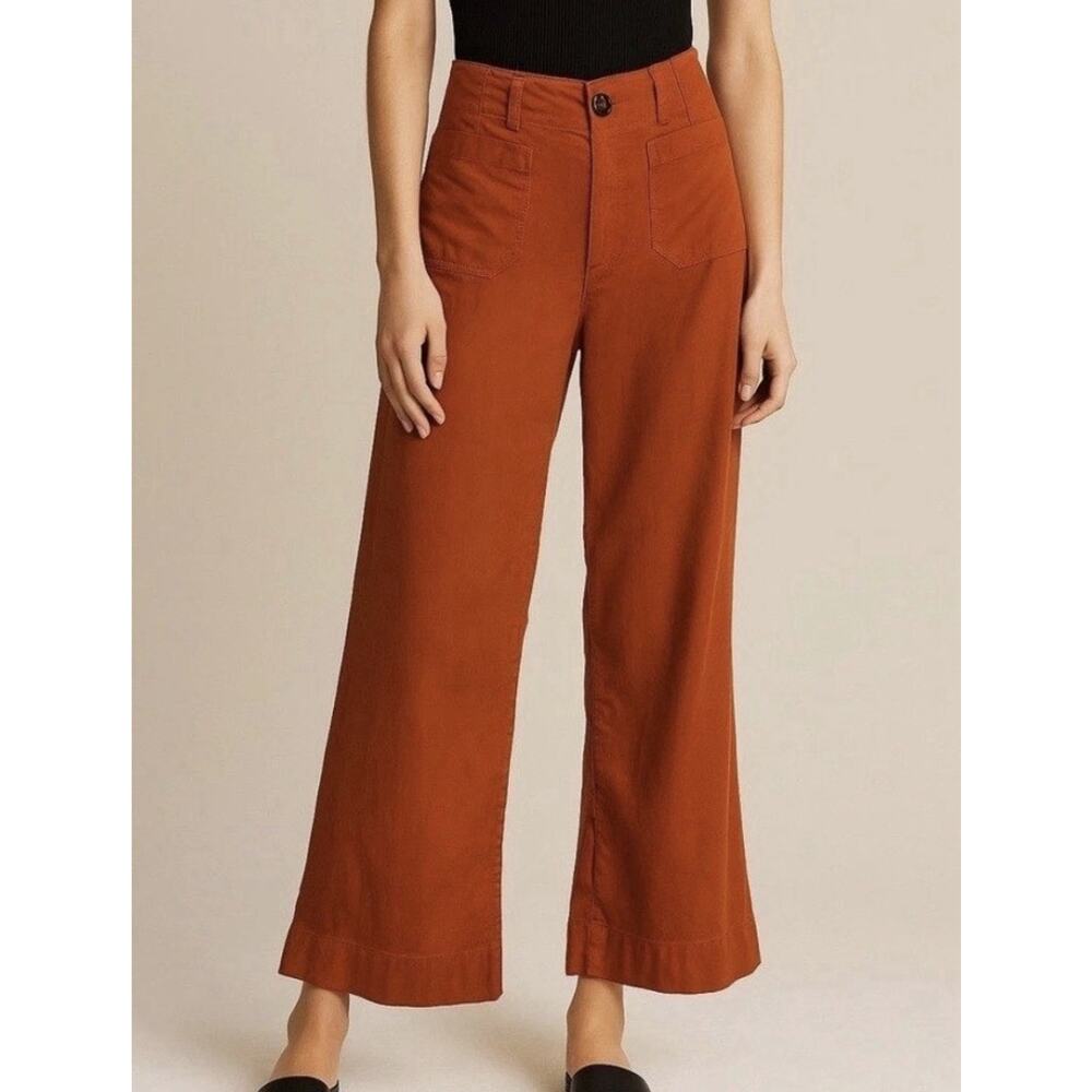 Anthropologie Maeve The Colette Linen Blend Wide Leg Pants Orange 12 Tall Aa24